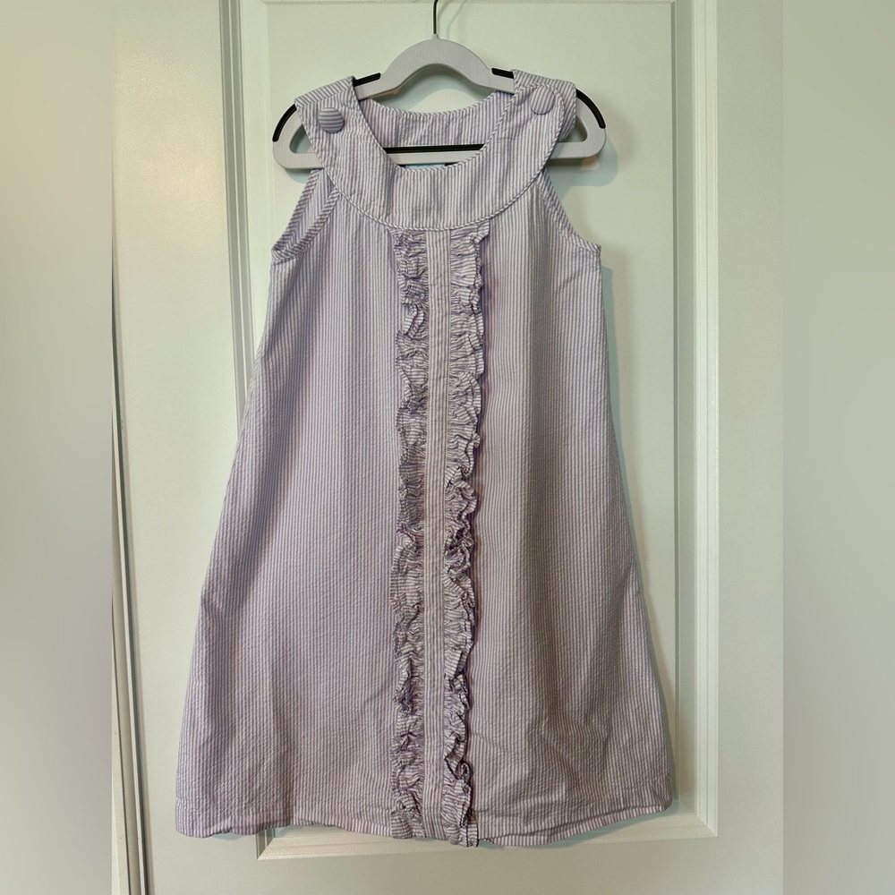 Little English Girls Seersucker Ruffle Purple White Dress Size 7
